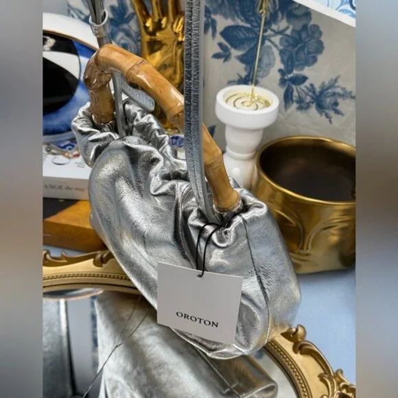 🆕 OROTON 🧿 NWT Gretel Mini Top Handle, Metallic Silver - Picture 5 of 16